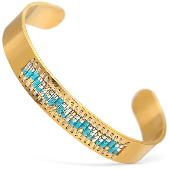 Jewelry - NEW 14K Gold Cuff Bracelet Blue Beaded Womens Gift​